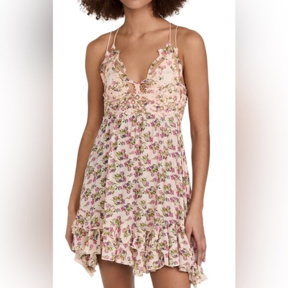 Free People One Adella Printed Mini Slip Petal Pink Combo Size Small NWOT - Picture 5 of 11